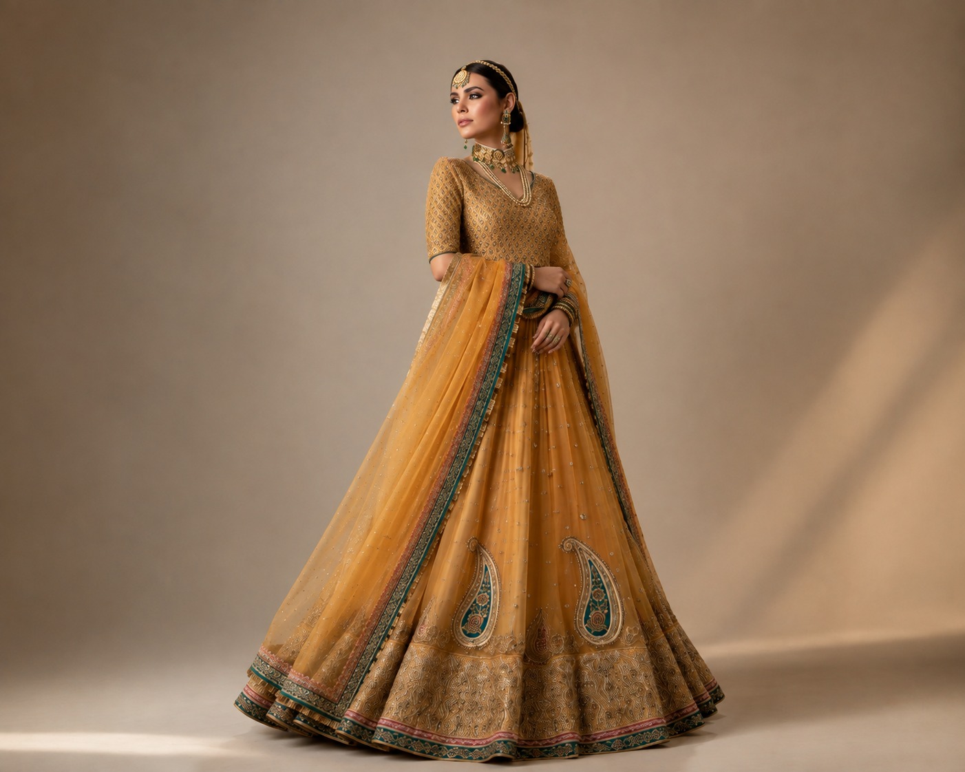 Shehnaai – Royal Mustard & Emerald Mehndi Couture